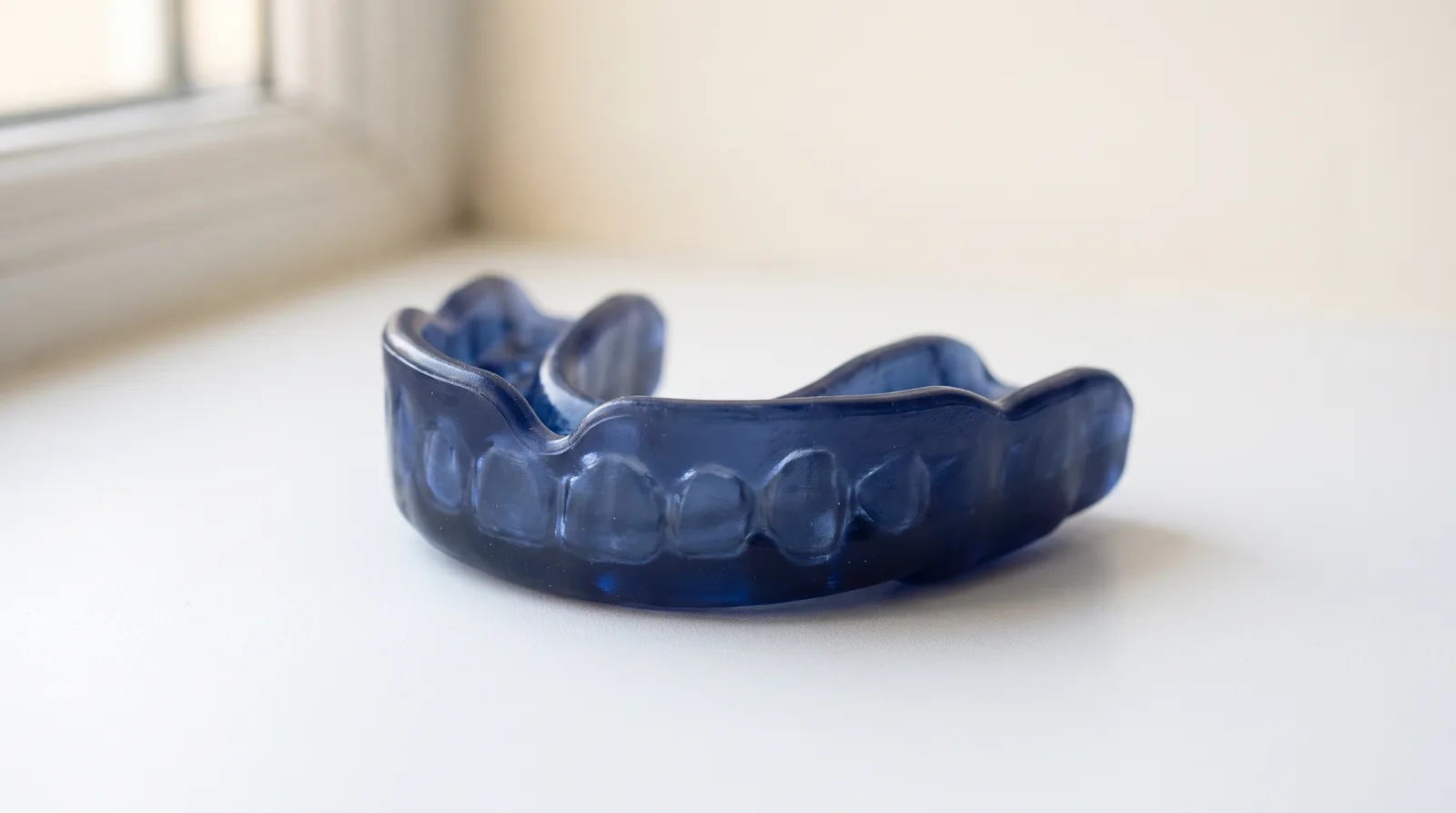 Custom-fitted sports mouthguard photographed on a clean surface